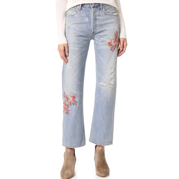 Citizens Of Humanity Denim - CITIZENS OF HUMANITY EMBROIDERED CORA CROP JEANS
